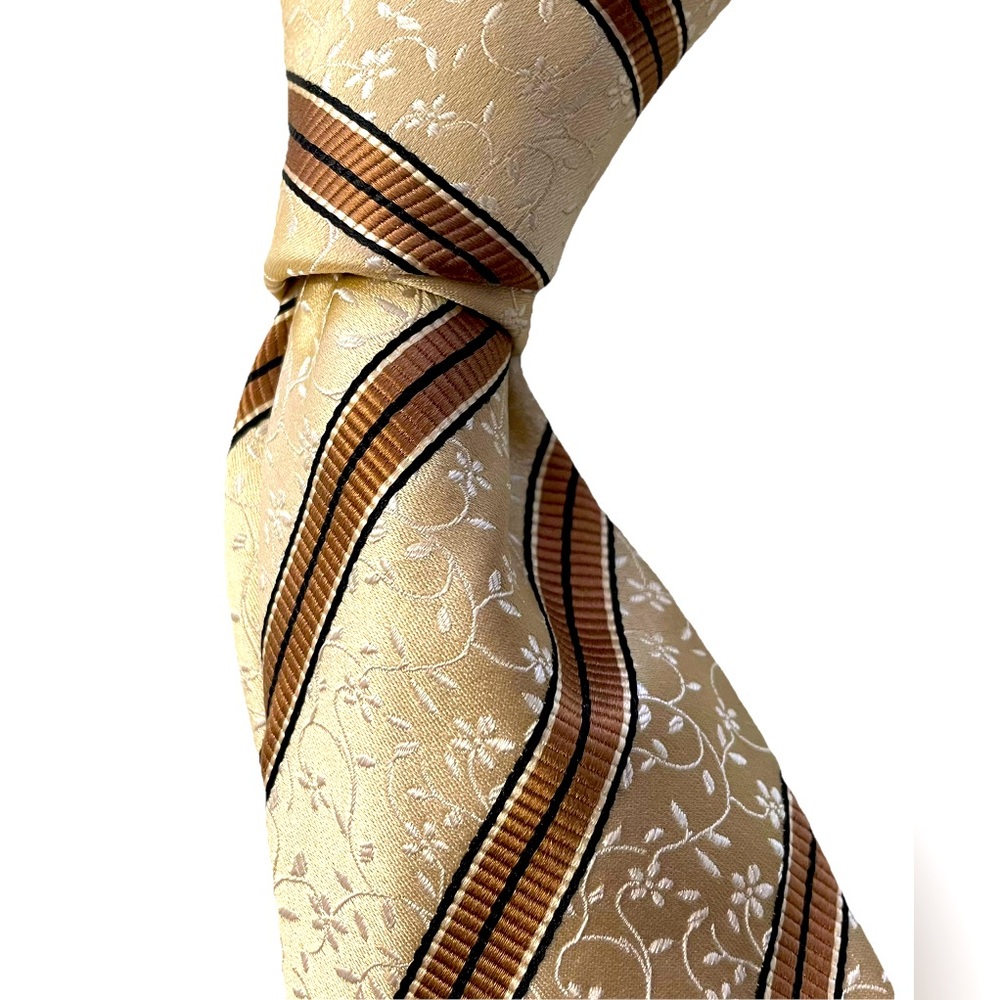 Serica Elite Men's 100% Silk Necktie Floral Striped Repp Handmade Made in Italy